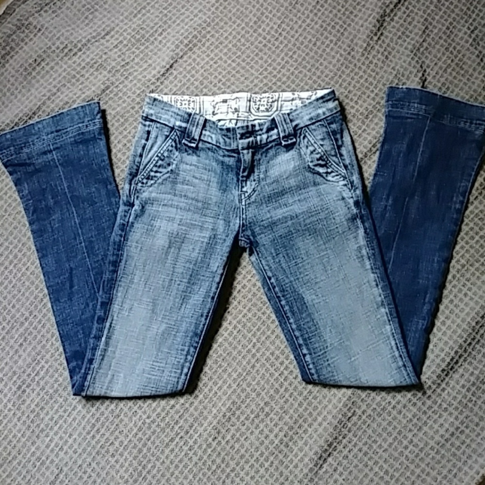 7 For All Mankind Two-Tone Blue Bootcut Jeans